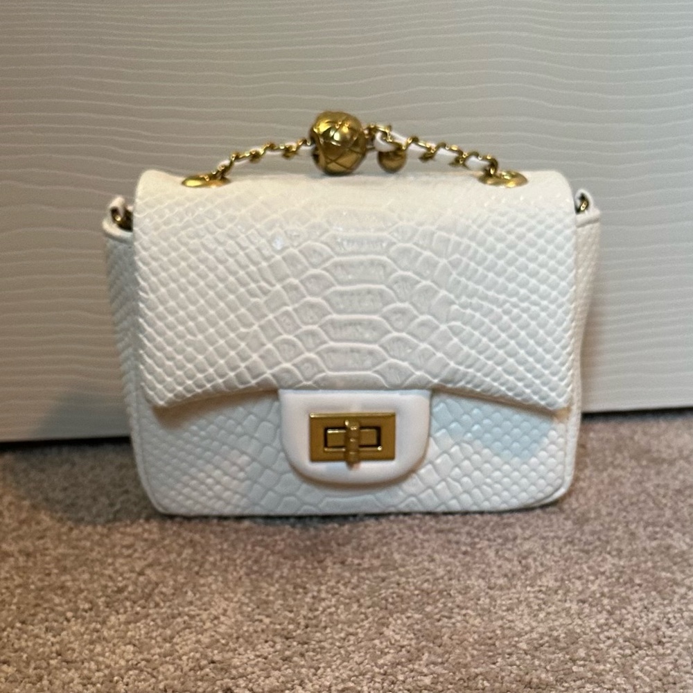 White Snake Pattern PU Leather Adjustable Strap Shoulder Bag/Crossbody Bag NWOT